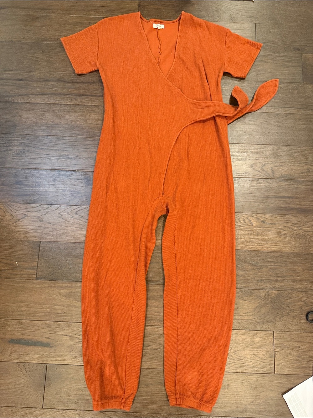 Madewell Knit Tie-Knot Jumpsuit Size Medium Rust Orange - C18-019
